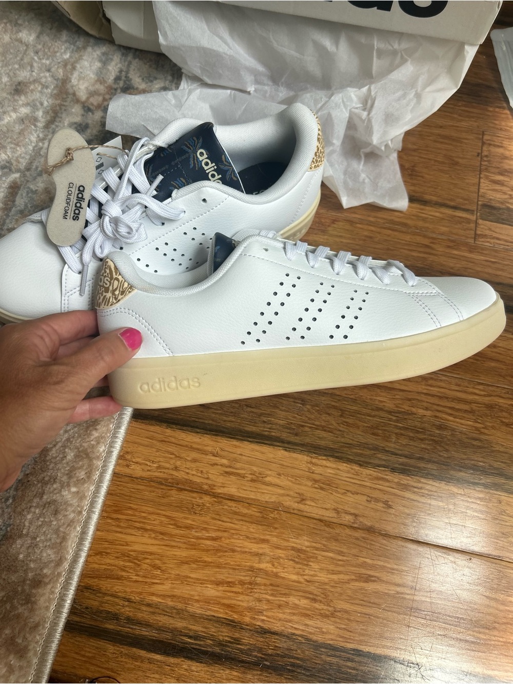adidas White Leather Sneakers with Cream Sole & Gold Heel Detail